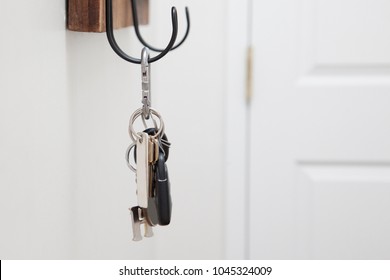 Keys For Home And Car Hang On A Metal Hook 