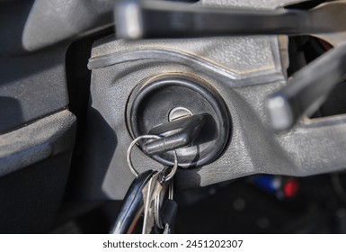 keys in the ignition of an old car. car ignition keys - Powered by Shutterstock