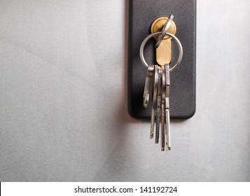 Keys stuck in a lock. The photo shows a macro detail