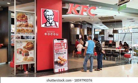 Lop​Buri​-Thailand​,November​ 23,2020​: KFC fast food restaurant. Kentucky Fried Chicken (KFC) is the world's second largest restaurant chain with almost 20,000 locations globally.