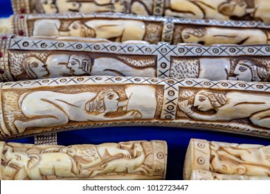 KHAJURAHO, INDIA - NOVEMBER 4, 2017: Indian souvenirs with erotic Kamasutra carving