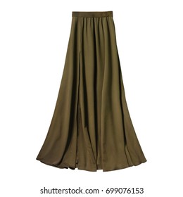 Khaki Airy Subtle Long Elegant Maxi Skirt Isolated White