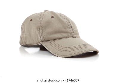 A Khaki Ball Cap On A White Background