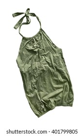 Khaki Crumpled Halter Top Isolated Over White