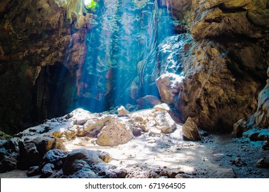 Khao Luang Cave Sun Beam In Phetchaburi, Thailand