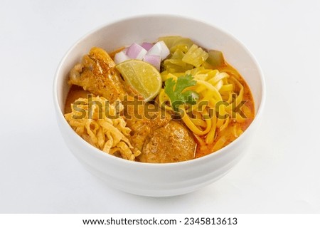 Khao Soi Kai, Thai Noodles Khao Soi Chicken  isolated on white background