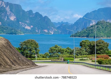 khao sok Chiewlarn national park , Beautiful mountains and river in Ratchaprapha Dam at suratthani,Thailand  
