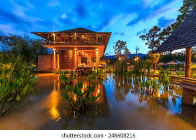 KHAO YAI, THAILAND - DEC 27: Cafeterior of Kirimaya Hotel  on Dec 27, 2014 in Khao Yai, Thailand. It's a luxury resort hotel and spa, with pristine 18-hole golf course designed by Jack Nicklaus.