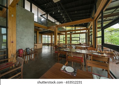 KHAO YAI, THAILAND - MAY 19: Interior Of Ribs Mann Resturant On May 19, 2017 In Khao Yai, Thailand. It's A Famous European And Amrican Resterant Style In Khao Yai.