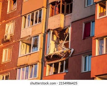 Kharkiv, Kharkov, Ukraine - 05.07.2022: Aftermath of bombing destroyed buildings war civilian ruins destroyed houses consequences of missile attack bomb shelling ruined apartment russian aggression