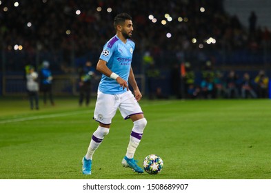 KHARKIV, UKRAINE – 18 SEPTEMBER 2019: Professional Footballer Riyad Mahrez During UEFA Champions League Match Shakhtar - Manchester City At Metalist Stadium