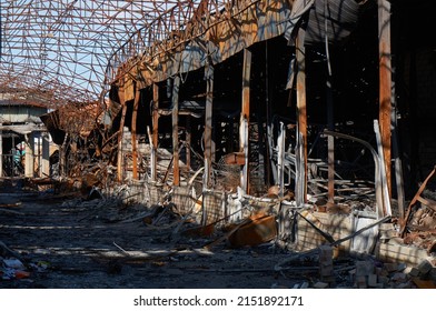 Kharkiv, Ukraine - April 26, 2022: War in Ukraine. Aftermath of fire on Market Barabashovo.