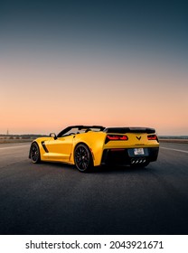 Kharkiv, Ukraine - August 2021: Yellow Chevrolet Corvette C7 Z06