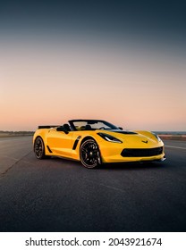 Kharkiv, Ukraine - August 2021: Yellow Chevrolet Corvette C7 Z06