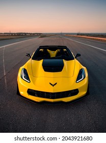 Kharkiv, Ukraine - August 2021: Yellow Chevrolet Corvette C7 Z06