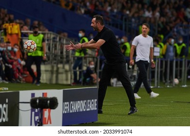 KHARKIV, UKRAINE - AUGUST 24, 2021: Coach Roberto De Zerbi. The UEFA Champions League, Match Shakhtar Vs Monaco