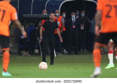 KHARKIV, UKRAINE - AUGUST 25, 2021: UEFA Champions League. FC Shakhtar Donetsk - AS Monaco FC. Head Coach Roberto De Zerbi