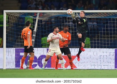 KHARKIV, UKRAINE - AUGUST 25, 2021: UEFA Champions League. FC Shakhtar Donetsk - AS Monaco FC. Andriy Pyatov