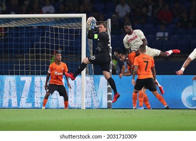 KHARKIV, UKRAINE - AUGUST 25, 2021: UEFA Champions League. FC Shakhtar Donetsk - AS Monaco FC. Andriy Pyatov