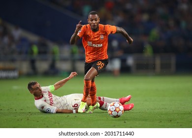 KHARKIV, UKRAINE - AUGUST 25, 2021: UEFA Champions League. FC Shakhtar Donetsk - AS Monaco FC. Fernando Dos Santos Pedro