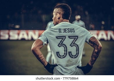 KHARKIV, UKRAINE - December 06, 2017: Gabriel Jesus During The UEFA Champions League Match Between Shakhtar Donetsk Vs Manchester City (England), Ukraine