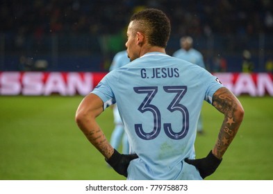 KHARKIV, UKRAINE - December 06, 2017: Gabriel Jesus During The UEFA Champions League Match Between Shakhtar Donetsk Vs Manchester City (England), Ukraine