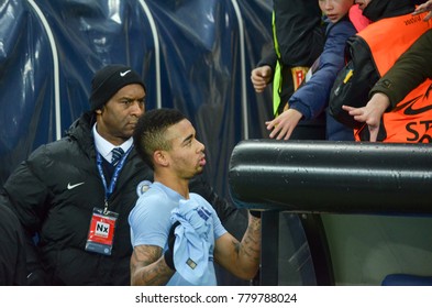 KHARKIV, UKRAINE - December 06, 2017: Gabriel Jesus During The UEFA Champions League Match Between Shakhtar Donetsk Vs Manchester City (England), Ukraine