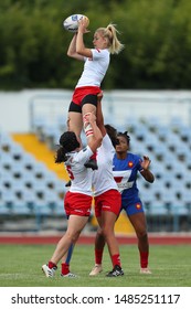 KHARKIV, UKRAINE - JULY 20, 2019: Rugby Europe Women's Sevens Grand Prix Series. France - Poland