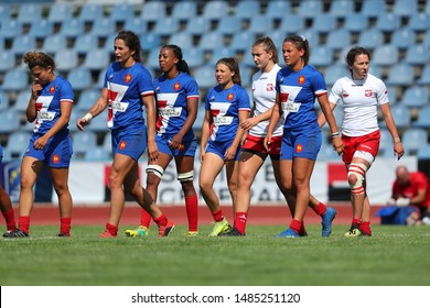 KHARKIV, UKRAINE - JULY 20, 2019: Rugby Europe Women's Sevens Grand Prix Series. France - Poland