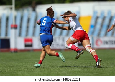 KHARKIV, UKRAINE - JULY 20, 2019: Rugby Europe Women's Sevens Grand Prix Series. France - Poland