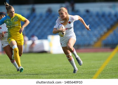 KHARKIV, UKRAINE - JULY 20, 2019: Rugby Europe Women's Sevens Grand Prix Series. Amazing Impressive Spectacular Beautiful Game Moments. Ukraine - England