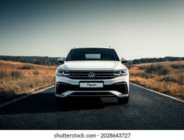 Kharkiv, Ukraine - July 2021: Brand new SUV Volkswagen Tiguan R-Line