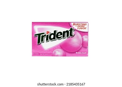 KHARKIV, UKRAINE - MARCH 15, 2021: Pack of Trident chewing gums. Trident was introduced in 1964 as one of the first patented sugarless gums