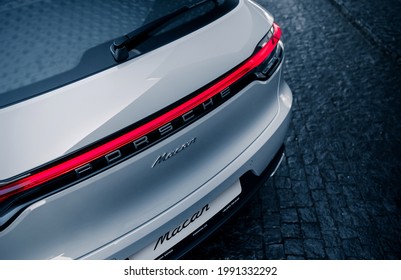 Kharkiv, Ukraine - March 2021: Brand new Porsche Macan rear lights