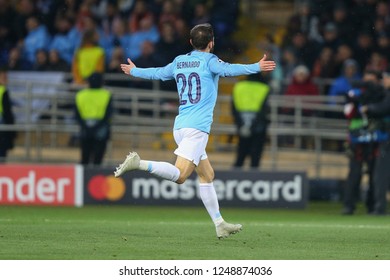 KHARKIV, UKRAINE - OCTOBER 22, 2018: Bernardo Silva Celebrates Scored Goal. UEFA Champions League Shakhtar-Manchester City.