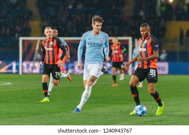 KHARKIV, UKRAINE - OCTOBER 23, 2018: John Stones And Fernando In The Match Of The UEFA Champions League Against Shakhtar Donetsk At OSK Metalist Stadium.