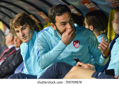 KHARKIV, UKRAINE - September 02, 2017: Football players of the national team of Turkey on the bench during the FIFA World Cup 2018 qualifying game, Ukraine