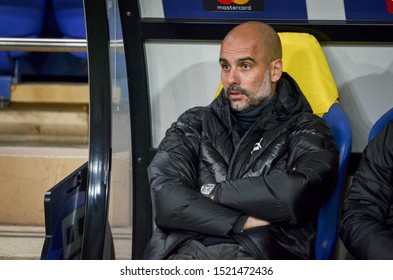 KHARKIV, UKRAINE - September 18, 2019: Pep Guardiola During The UEFA Champions League Match Between Shakhtar Donetsk Vs Manchester City (England), Ukraine