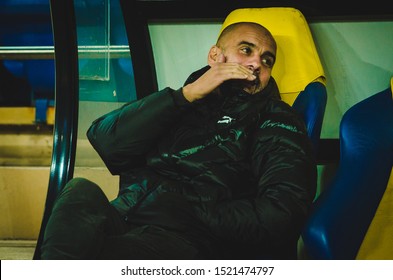 KHARKIV, UKRAINE - September 18, 2019: Pep Guardiola Coach During The UEFA Champions League Match Between Shakhtar Donetsk Vs Manchester City (England), Ukraine