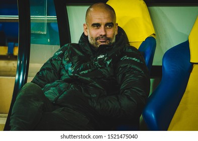 KHARKIV, UKRAINE - September 18, 2019: Pep Guardiola Coach During The UEFA Champions League Match Between Shakhtar Donetsk Vs Manchester City (England), Ukraine