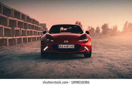 Kharkiv, Ukraine - September 2020: Mazda MX5 in Soul Red Crystal Metallic