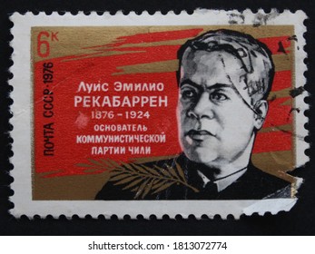 KHARKIV / UKRAINE - SEPTEMBER 3, 2020: Vintage Stamp Printed By USSR, Shows Luis Emilio Recabarren (1876-1924), Known As The Founder Of The Chilean Communist Party, Circa 1976