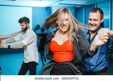 Kharkov. Ukraine. 24.10.20. People dance at the late night private party of kizomba, bachata and salsa