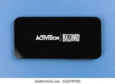 Kharkov, Ukraine - January 19, 2021: Activision Blizzard Logo Closeup