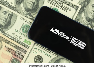 Kharkov, Ukraine - January 19, 2021: Activision Blizzard And Money, Logo Closeup