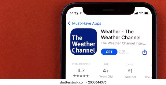 Kharkov, Ukraine - July 2, 2021: The Weather Channel Application On Modern Mobile Phone Smartphones