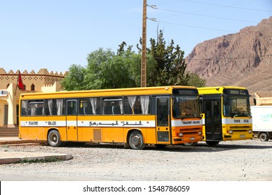 Khenifra Province, Morocco - September 27, 2019: Old school buses Renault Tracer in the town street.