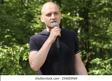 Khimki, Moscow Region, Russia - August 19, 2012. The Leader Of The Left Front Sergei Udaltsov At A Meeting Of Activists In The Khimki Forest.