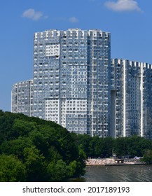 Khimki, Russia - July 11. 2021. Residential Complex Mayak At Moscow Canal