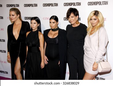 Khloe Kardashian, Kourtney Kardashian, Kim Kardashian, Kris Jenner and Kylie Jenner at the Cosmopolitan's 50th Birthday Celebration held at the Ysabel in West Hollywood, USA on October 12, 2015.